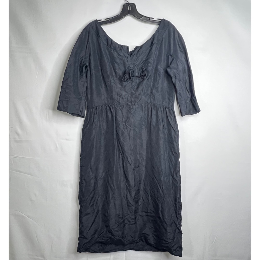 Vintage 50s‎ Handmade Black Cocktail Dress M Taffeta Fit Flare Rockabilly Pinup